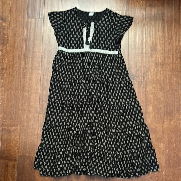 Patrons of Peace Midi Boho Tiered Black and White Paisley Sundress, Size Medium - Picture 2 of 16